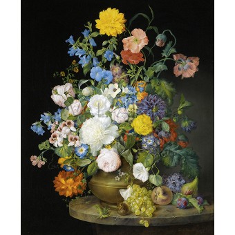 РЕПРОДУКЦИИ НА КАРТИНИ Ваза с цветя и плодове на мраморна маса (1845)